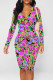 Purple Elegant Floral Print Contrast V Neck Printed Dresses