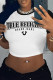 Black And White Casual Letter Print Contrast O Neck T-Shirts
