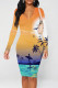 Orange Street Graffiti Print Contrast V Neck Printed Dresses
