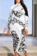 White Street Stripe Splashed ink printing Contrast Half A Turtleneck Printed Dresses