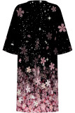 Blue Casual Geometric Print Flowers Contrast V Neck Printed Dresses