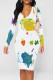 Blue Yellow Street Graffiti Print Chain print Contrast V Neck Printed Dresses