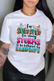 White Street Graffiti Print Letters O Neck T-Shirts