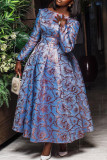 Purple Sweet Print Patchwork O Neck A Line Dresses