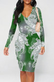 Pink Yellow Street Graffiti Print Contrast V Neck Printed Dresses