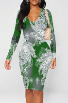 Green Street Graffiti Print Contrast V Neck Printed Dresses