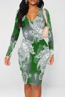 Green Street Graffiti Print Contrast V Neck Printed Dresses