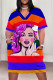 Stripe Street Graffiti Print Stripe Leopard Pocket Contrast V Neck Printed Plus Size Dresses