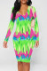 Green Casual Geometric Print Contrast V Neck Printed Dresses