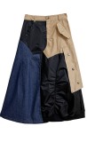 Khaki Casual Patchwork Pocket Contrast Regular Type A Patchwork Skirts