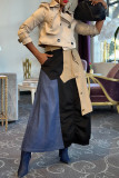 Khaki Casual Patchwork Pocket Contrast Regular Type A Patchwork Skirts