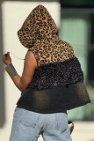 Leopard Print Casual Leopard Patchwork Zipper Hooded Outerwear