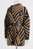 Multicolor Casual Patchwork With Belt Contrast Turtleneck Sweater Dress (Without Belt)