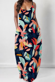 Pink Elegant Print Pocket Patchwork Spaghetti Strap Sling Dresses