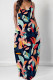 Tibetan Blue Elegant Print Pocket Patchwork Spaghetti Strap Sling Dresses