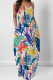 White Elegant Print Pocket Patchwork Spaghetti Strap Sling Dresses