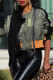 Black Casual Patchwork Contrast Zipper Collar Outerwear