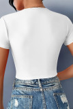 Black Sexy Skull Head Animal Print Letters Lace Up Contrast V Neck T-Shirts