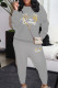 Grey Casual Print Patchwork O Neck Long Sleeve Two Pieces