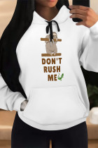 White Brown Casual Animal Print Cartoon Print Draw String Pocket Hooded Tops