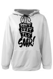 Black Casual Letter Print Draw String Pocket Contrast Hooded Tops
