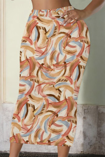 Colour Casual Geometric Print Contrast Skinny High Waist Full Print Bottoms