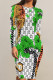 White Green Street Animal Print The stars Flowers Heart Shaped Letters Contrast O Neck Printed Dresses
