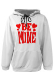 White Red Casual Letter Print Draw String Pocket Contrast Hooded Tops