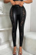 Black Casual Solid Color Lace Patchwork Skinny Mid Waist Pencil Bottoms