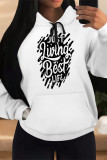Black Casual Letter Print Draw String Pocket Contrast Hooded Tops