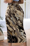 Camouflage Casual Geometric Print Contrast Skinny High Waist Full Print Bottoms