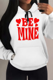 White Red Casual Letter Print Draw String Pocket Contrast Hooded Tops