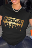 Black Casual Letter Print O Neck T-Shirts