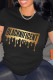 Black Casual Letter Print O Neck T-Shirts