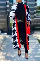 Black White Casual Patchwork Cardigan Outerwear