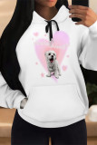 White Red Casual Animal Print Cartoon Print Draw String Pocket Hooded Tops