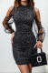 Black Elegant Solid Color Hollow Out Patchwork Sequined O Neck Wrapped Skirt Dresses