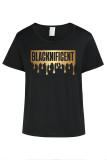 Black Casual Letter Print O Neck T-Shirts