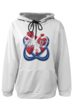 White Red Casual Animal Print Cartoon Print Draw String Pocket Hooded Tops