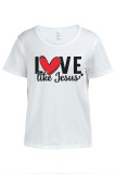 White Daily Love Print Letters O Neck T-Shirts