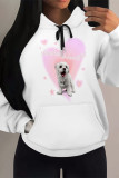 White Red Casual Animal Print Cartoon Print Draw String Pocket Hooded Tops