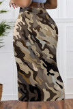 Camouflage Casual Geometric Print Contrast Skinny High Waist Full Print Bottoms