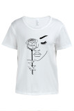 White Street Geometric Print Flowers O Neck T-Shirts