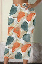 Blue Orange Casual Geometric Print Contrast Skinny High Waist Full Print Bottoms
