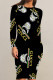 Black Gold Street Animal Print The stars Flowers Heart Shaped Letters Contrast O Neck Printed Dresses
