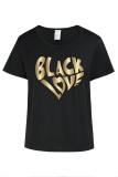 Black Street Heart Pattern Letters O Neck T-Shirts