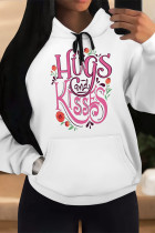 Pink Casual Letter Print Draw String Pocket Contrast Hooded Tops