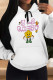 White Purple Casual Animal Print Cartoon Print Draw String Pocket Hooded Tops