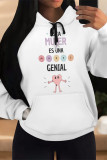 White Red Casual Animal Print Cartoon Print Draw String Pocket Hooded Tops