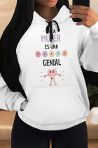 White Pink Casual Animal Print Cartoon Print Draw String Pocket Hooded Tops